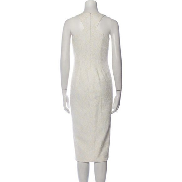 JayGodfrey White Paisley Jacquard Scoop Neck Front Slit Midi Length Dress 0 - Picture 2 of 7